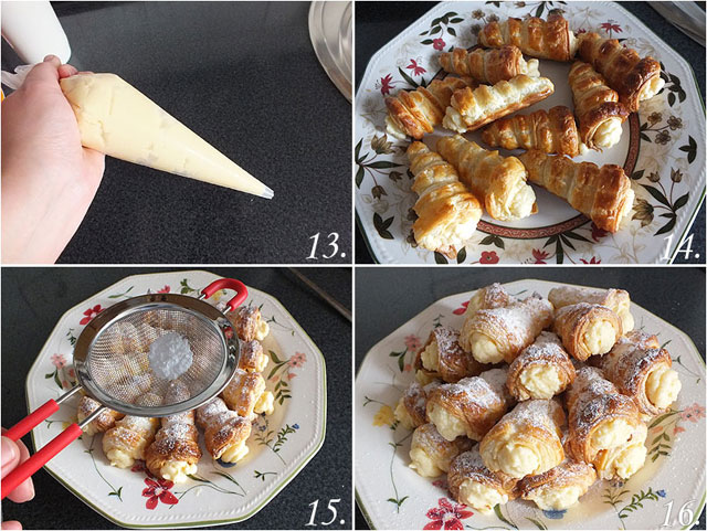 Canutillos de hojaldre rellenos de crema pastelera