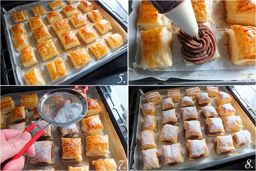 Hojaldre relleno de crema pastelera de chocolate