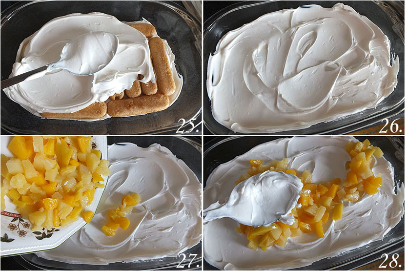 Postre de nata, piña y melocotón