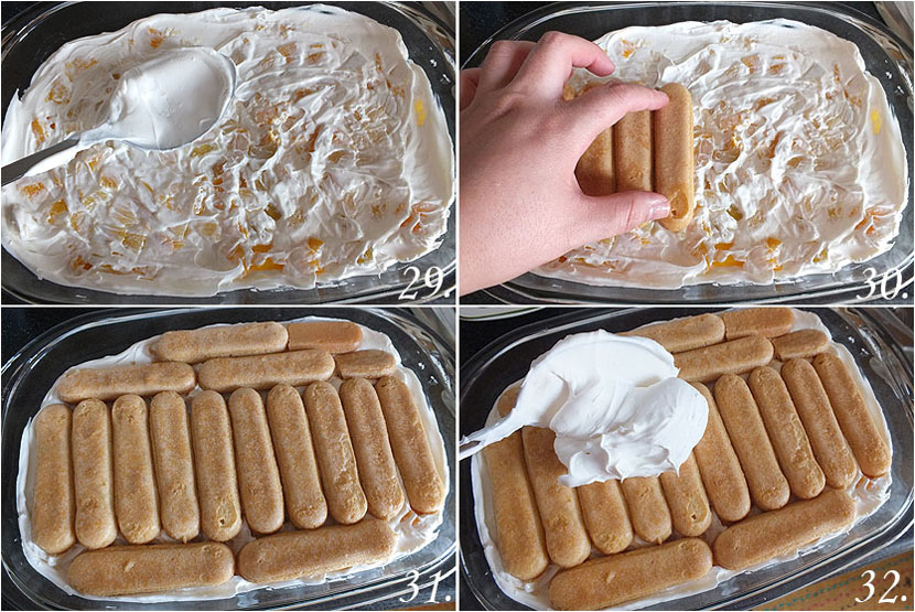 Postre de nata, piña y melocotón