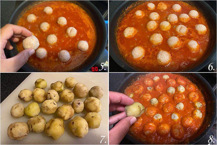 Albóndigas de pollo y pavo en salsa de tomate con papas