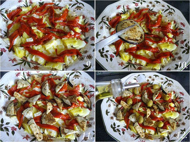 Ensalada de bacalao con berenjenas y pimientos asados