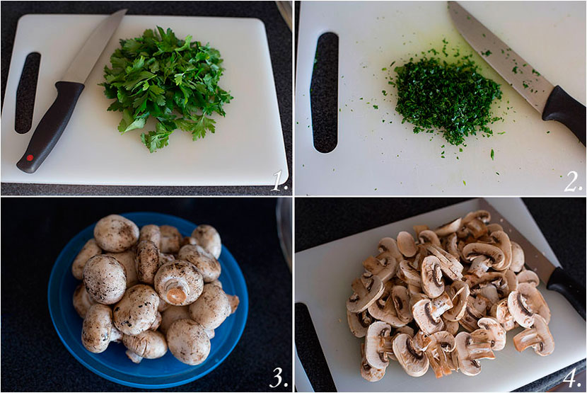 Champiñones al ajillo con langostinos