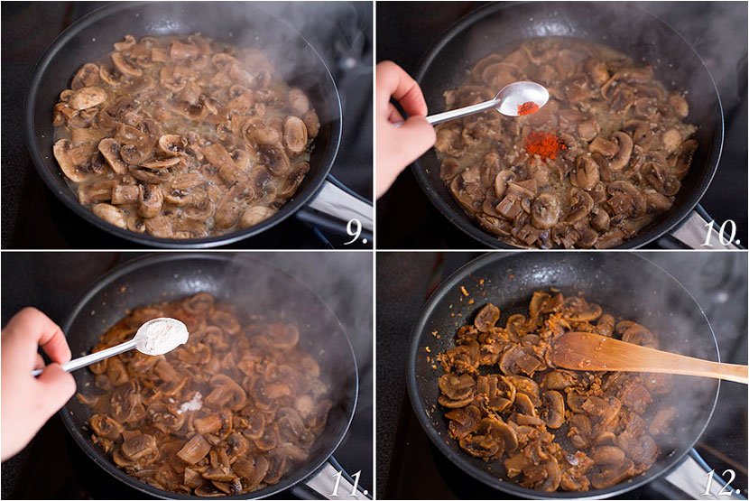 Champiñones al ajillo con langostinos