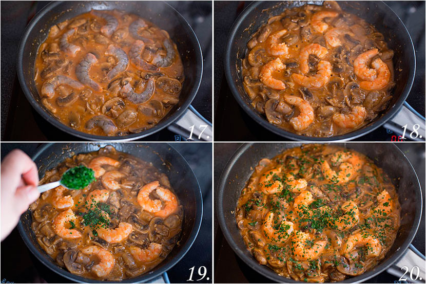 Champiñones al ajillo con langostinos