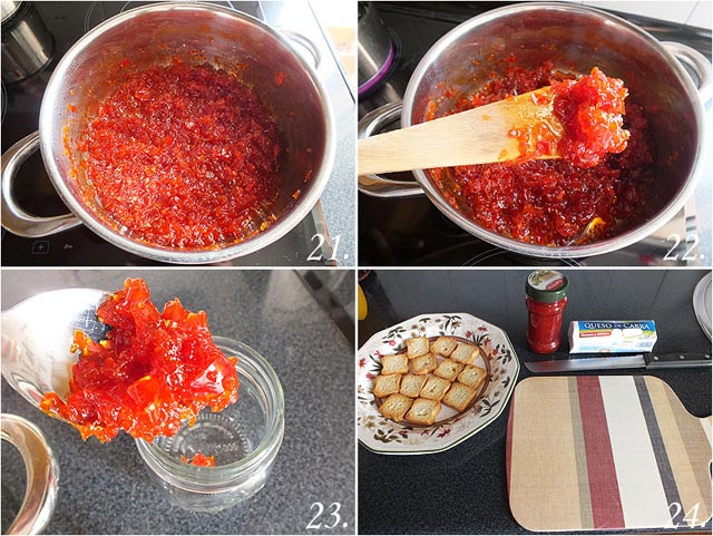 Tostas de queso de cabra y pimientos confitados (paso a paso), preparación tradicional