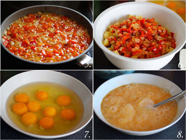 Tortilla española con cebolla, pimiento y perejil