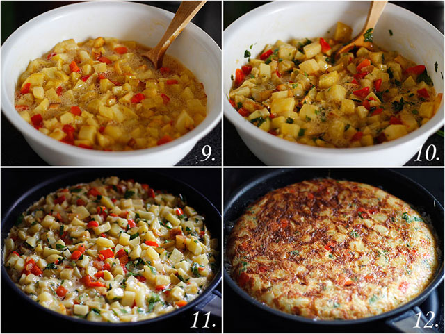 Tortilla española con cebolla, pimiento y perejil