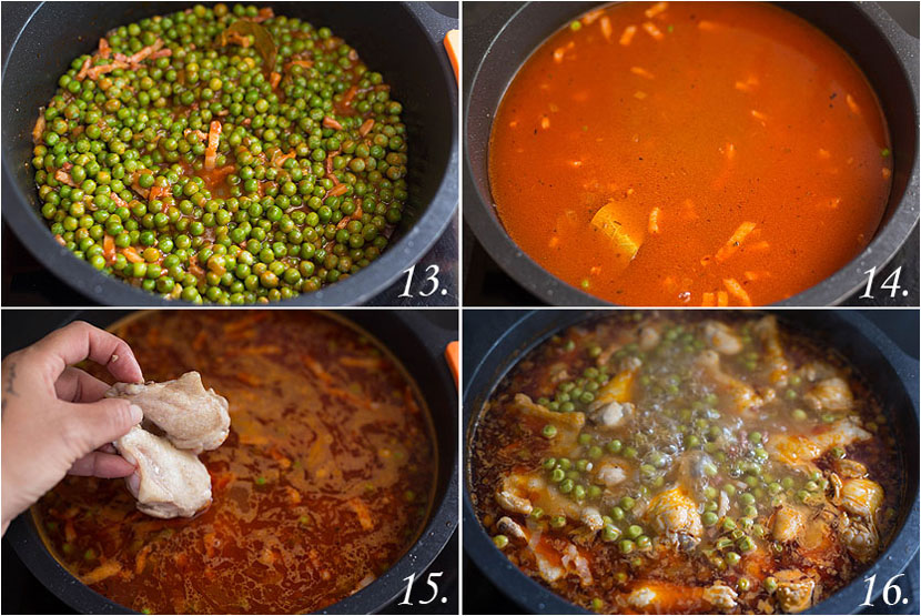 Arvejas compuestas con jamoncitos de pollo