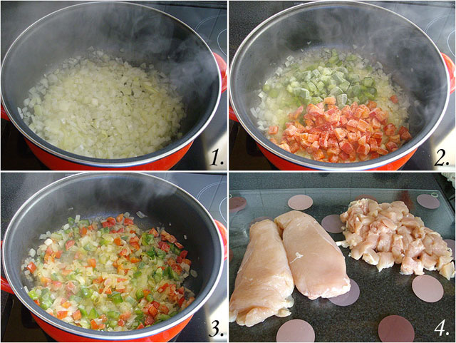 Fideuá de pollo y champiñones