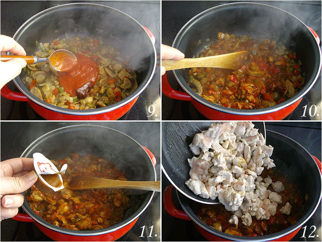 Fideuá de pollo y champiñones