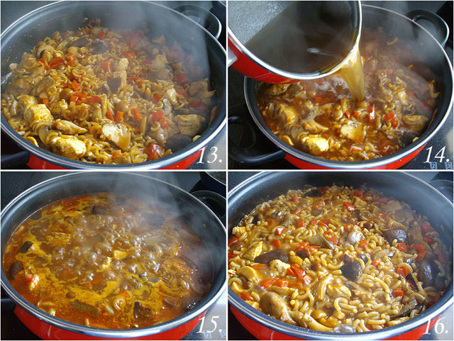 Fideuá de pollo y setas