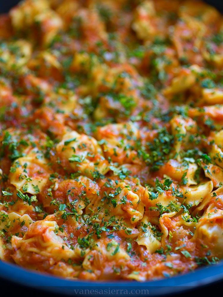 Pasta fresca tortellini con salsa de tomate natural