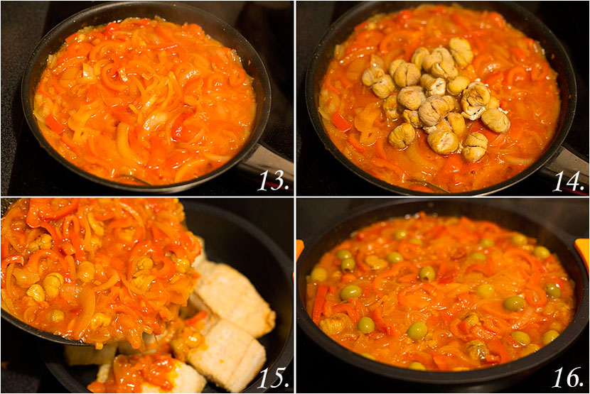 Fogonero encebollado con castañas asadas