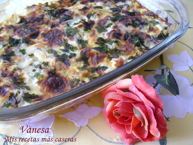 Merluza con puerros gratinada