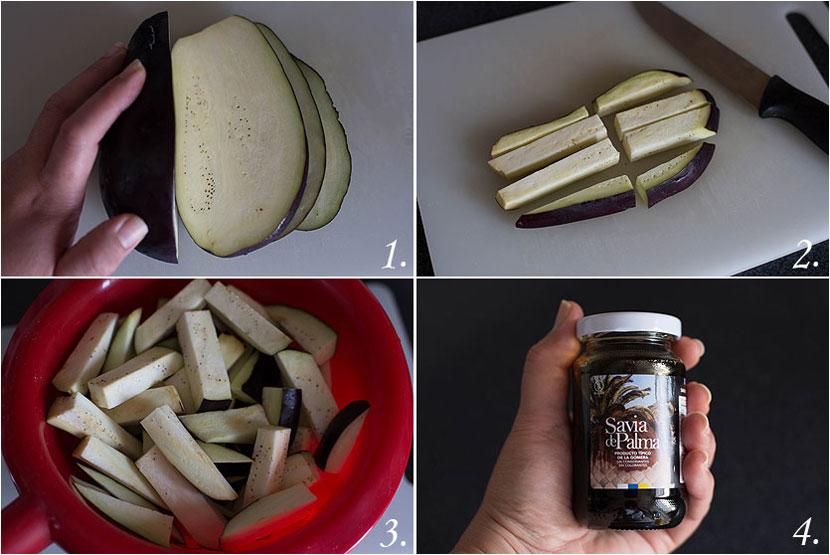 Berenjenas fritas con miel de palma